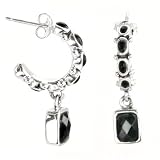 Barse Sterling Silver Faceted Onyx Hoop Earrings