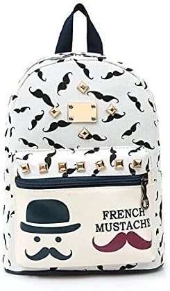 Speaking Life Fashion Rivet Backpack French Mustache White School Bag Leisure Bag for Birthday Gifts