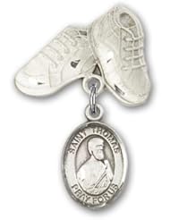 Sterling Silver Baby Badge with St. Thomas the Apostle Charm and Baby Boots Pin