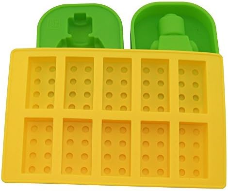 2 Medium-sized Figure&1 Building Bricks Ice Cube Tray or Candy,jelly &Chocolates Silicone Mold for Lego Lovers Color: Green&Yellow Model: (Home & Kitchen)