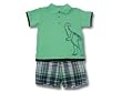 Good Lad Boy Lime Dinosaur Shirt & Plaid Short Set