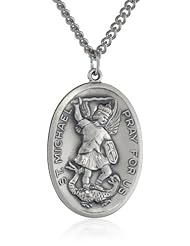 Sterling Silver Oval St Michael Medal with Stainless Steel Chain, 24"