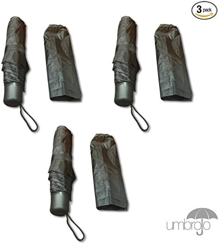 Umbrollo Mini 9.5" Umbrella Black Color with Cover (Pack of 3 Umbrellas)