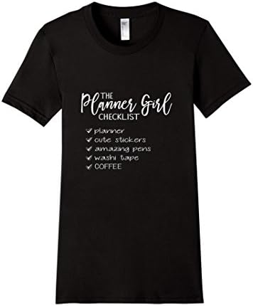Women's Planner Girl Checklist Shirt Pens Stickers Washi COFFEE Medium Black