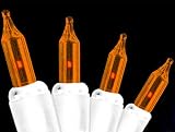 Set of 50 Amber Everglow Mini Christmas Lights With White Wire