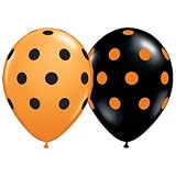 Big Polka Dots Black and Orange Latex Balloons Pkg/100