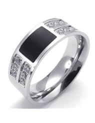 Jewelry: KONOV Jewelry Stainless Steel Band Cubic Zirconia Classic Mens Ring, Color Black Silver - Size 11 - Pin Zhen