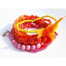 Nature Bijoux- Safran Collection- 7 Rows Stretch Orange Bamboo Coral Bracelet by 