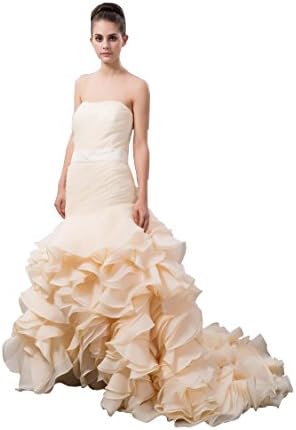 Roseshine Women's elegant chiffon princess strapless wedding dress 8 Buff