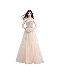 Strapless Jeweled  Flowy Sequined Sweetheart Tulle Evening Dress/Prom Dress/Party Dress/Wedding Dress  With Rhinestones