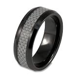 Black Ceramic Ring with White Carbon Fiber Inlay (8.0 mm) - Sizes 8-13