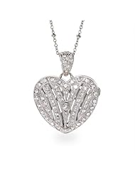 Deco Style Single Stone Heart Shaped CZ Silver Locket