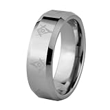 Blue Chip Unlimited - 8mm Laser Etched Masonic Symbol Solid Tungsten Carbide Wedding Band Engagement Ring Fashion Jewelry Designer Unisex Ring - Size 8.5 (8 1/2)