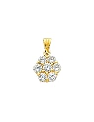 14K Yellow Gold Cluster CZ Cubic Zirconia Flower Charm Pendant