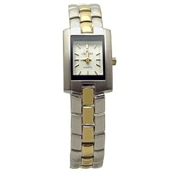 CROTON Women's Two Tone Watch with Rectangular White Dial. Model: C1282511TTDW.