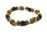 Tribal Stretch Bracelet Featuring Bone Skulls, Decorative Bone Beads, and Volcanic Lava