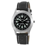 Armitron Mens 201167BLK Round Silver-Tone Black Leather Strap Sport Watch