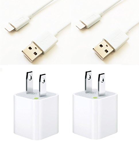 Home Wall Charger Kit for iPhone 6 6 Plus 5 5C 5S, iPod Touch 5/Nano 7, 8 pin to USB, Includes: 2 x 3Ft Lightning Cables &amp; 2 x Travel Chargers (White)