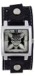 Square Design Center Cross Skull Black Leather Wide Band Trendy Fashion Design Steel Dial Gothic Punk Biker Wristband Watch