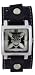 Square Design Center Cross Skull Black Leather Wide Band Trendy Fashion Design Steel Dial Gothic Punk Biker Wristband Watch