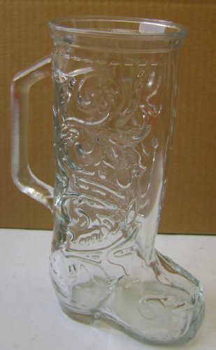 Glass Cowboy Boot Drinking Glass Mug Cup - 8 inches tall x 3 1/4 inches in diameter - 4 inch long foot (base)