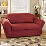 IMAGE OF Bundle-88 Stretch Suede Separate Seat Sofa Slipcover (Box Cushion) (Set of 2) Fabric: Oatmeal