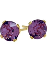 0.48Ct. Genuine 4mm Round Amethyst 14 Karat Yellow Gold Stud Earrings for Girls