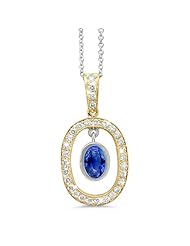 Twin Oval Shaped Vintage Diamond Pendant In 18K Yellow Gold With A 1.00 ct. Genuine Blue Sapphire Center Stone.