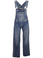 Anna-Kaci S/M Fit Blue Denim Whisker Distressed Detail Snap Pocket Overalls