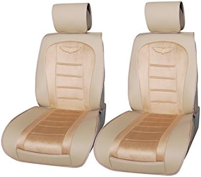 Inteligate Vinyl With Suede 2 Front Car Seat Cover Cushions Universal 803 Tan