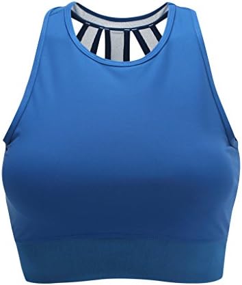 SAIPAI Women's Full Wrap Removable Cups Racerback Mesh Vest Sports Workout Bras Chinese S Blue