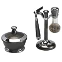 Gun Metal Finish Shaving Set With Mirror Shaving Bowl