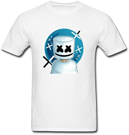 Marshmello face Graphic Kunagming Summer White T-shirt For Men Large