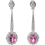 14K White Gold Pink Tourmaline and Diamond Earrings