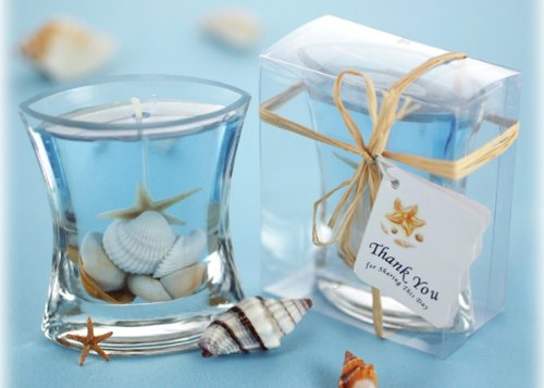 Seashells Gel Candle in Clear Gift Box with Raffia Tie and Thank You Tag (Set of 72) - Wedding Favor