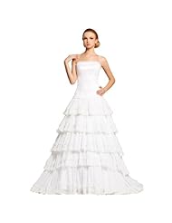 A-line Strapless Organza/Polyester Tiered  Pleated  Sleeveless Full Length  Ball Gown Wedding Dress  with a Chapel Train  With Ruffles