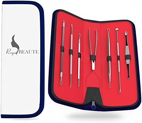 Royal Beaute® Remove Blackheads Today!! With Premium Blackhead & Blemish Remover Kit - Acne Treatment - 7 Professional Surgical Extractor Instruments - Easily Cure Pimples, Blackheads, Comedones, Acne, and Facial Impurities (White)