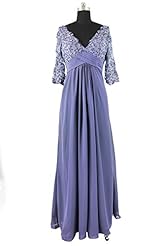 V-neck Chiffon Long Sleeves Beaded Applique Evening Dress/Homecoming Dress/Mother-of-the-Bride Dress/Prom Dress/Quinceanera Dress/Wedding Party Dress 