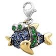 14K Two-Tone Gold Sapphire and Tsavorite Fish Charm