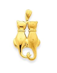 Lazer Cut Dual Cat Charm - 14k Satin & Polished Cats Pendant