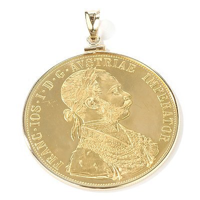 14K Gold 1915 Austrian Gold Four Ducat Emperor Franz Joseph Coin Pendant