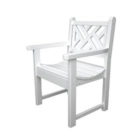 Polywood Outdoor Furniture Chippendale Arm Chair, White-Recycled Plastic Materials