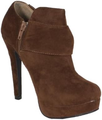 Dami-1! By RCK Bella Almond Toe Side Jeweled Ankle Bootie with Side Zipper, brown faux suede, 8.5 M