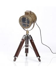 Lighting: NAUTICALMART INDUSTRIAL VINTAGE BRASS FINISH BROWN METAL TRIPOD TABLE LAMP - NAUTICALMART INC