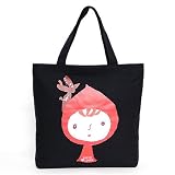 Super Lover Red Girl Shoulder Tote Canvas Bag Black S2