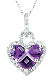 10k White Gold Half Moon and Princess Amethyst Stone Set and Diamond Heart Pendant (1/5 cttw, I Color, I2-I3 Clarity), 18