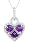 10k White Gold Half Moon and Princess Amethyst Stone Set and Diamond Heart Pendant (1/5 cttw, I Color, I2-I3 Clarity), 18"