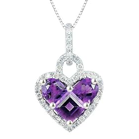 10k White Gold Half Moon and Princess Amethyst Stone Set and Diamond Heart... by