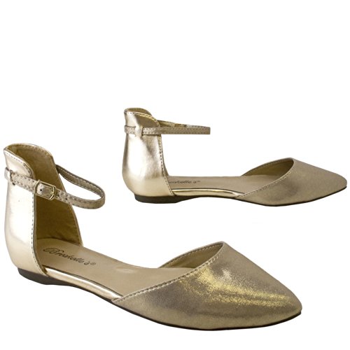 Breckelle Dolley-21 Women Classy Sandals Open Sides Ankle Strap Pointed Toe D'orsay Flat Shoes 9 US