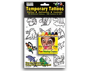 6 Bright Face Painting Crayons W/ 48 Temporary Tattoos
